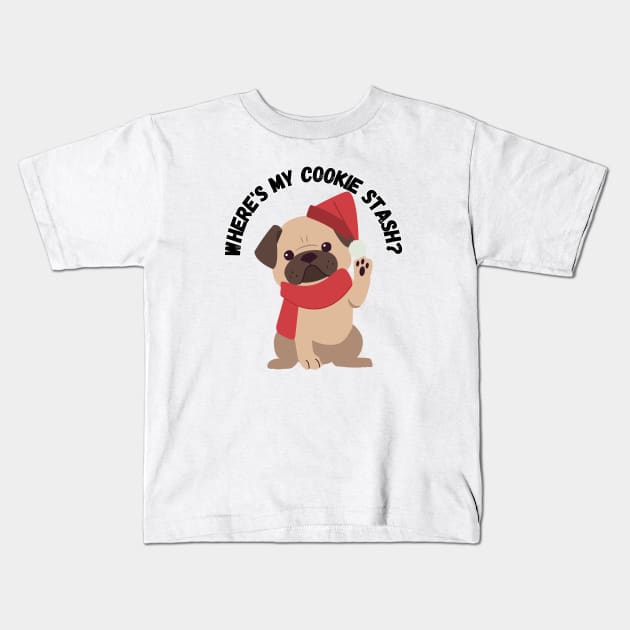 Where's My Cookie Stash? Cute, Dog, Christmas Kids T-Shirt by Project Charlie